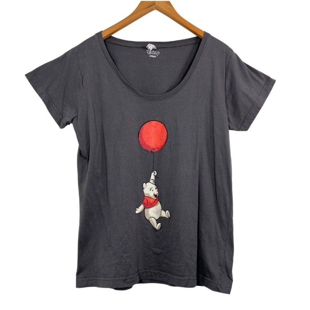 Disney Winnie the Pooh Red Balloon Graphic T-Shirt Charcoal Gray Women XL